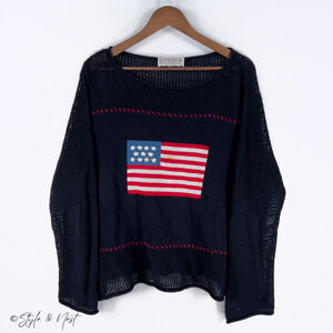 Norton Studio American Flag Oversized Sweater Waffle Knit USA Patriotic Size XL